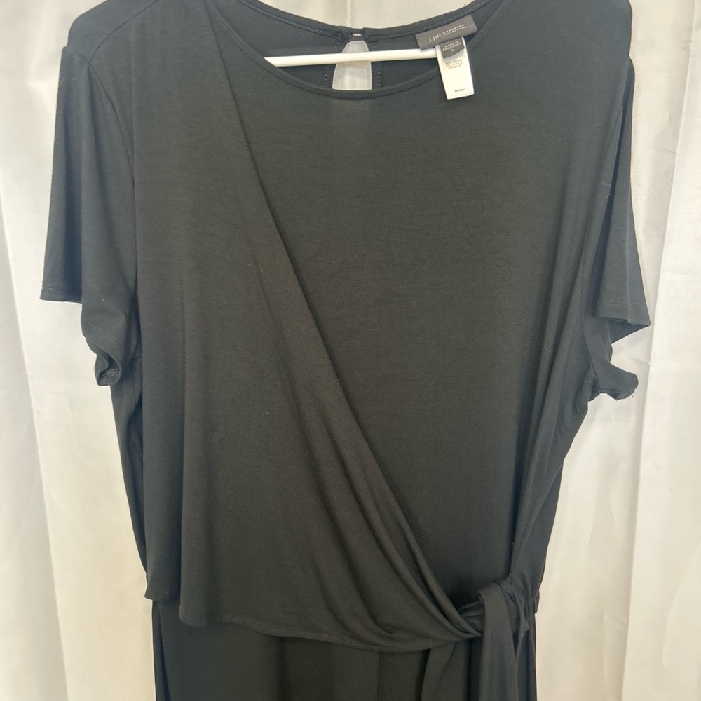 J. Jill Wearever Collection Black Faux Wrap Wide Leg Jumpsuit 95% Rayon Size L